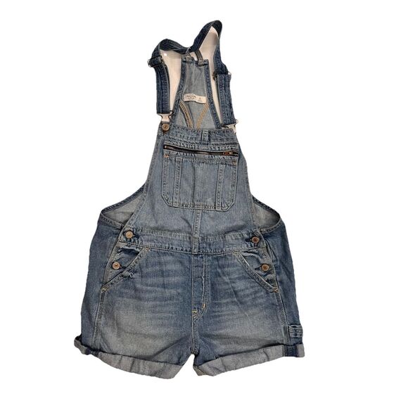 Abercrombie & Fitch SHORTS WOMANS XS Overalls Zipper Pocket Blue Denim Jeans Y2K - Picture 1 of 10